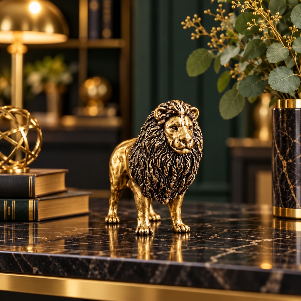 Luxury Golden Lion Showpiece
