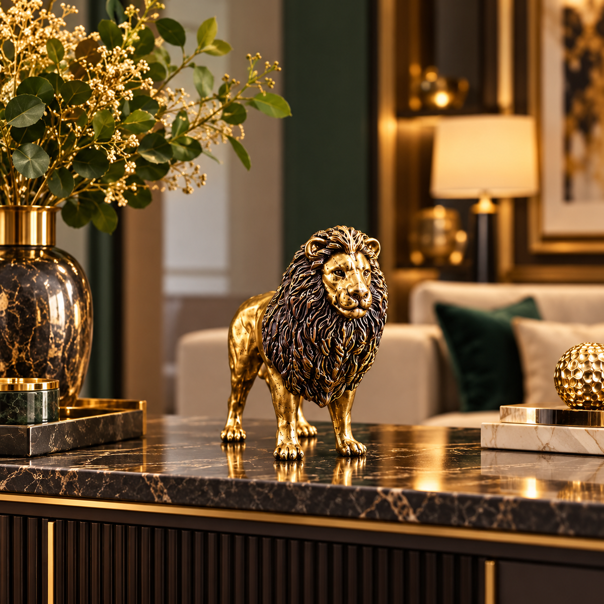 Luxury Golden Lion Showpiece