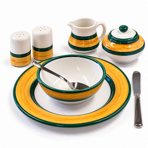 Artisan Hand-Glazed Ceramic Dinnerware Set with Gilded Gold Rim