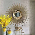 Ornate Antique-Gold Sunburst Decorative Wall Mirror