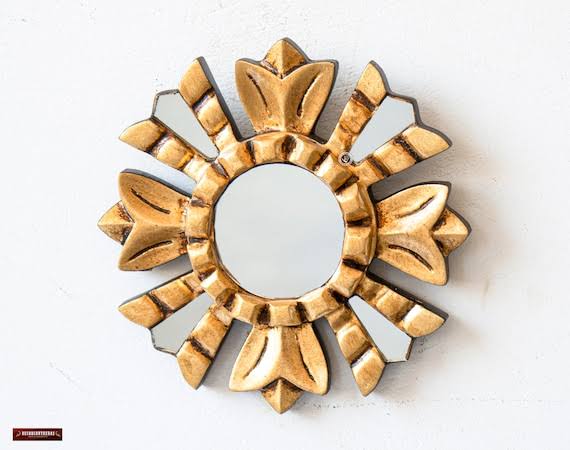 Ornate Antique-Gold Sunburst Decorative Wall Mirror