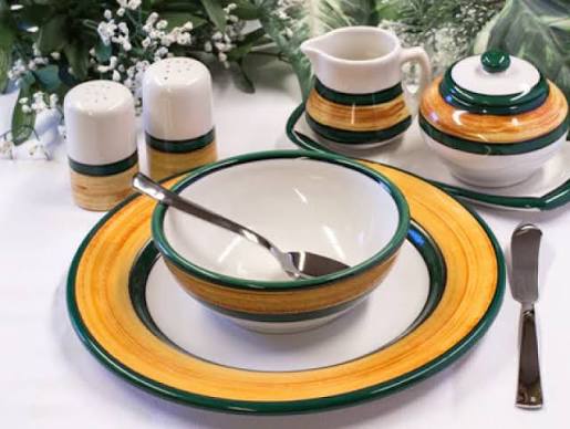 Artisan Hand-Glazed Ceramic Dinnerware Set with Gilded Gold Rim