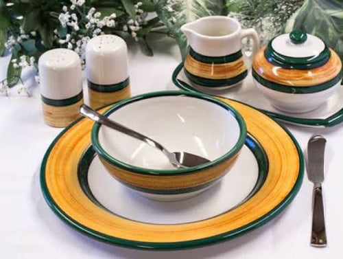 Artisan Hand-Glazed Ceramic Dinnerware Set with Gilded Gold Rim